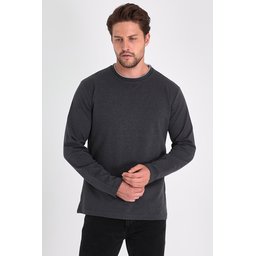 سويت شيرت رجالي أنثراسيت بياقة دائرية مزدوجة بقصة مريحة Men's Anthracite Double Crew Neck Standard Relaxed Fit Sweatshirt