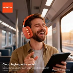 سماعه طوك بلوتوث لون برتقالي ماركه موكسوم العالميه Headset Brand Moxom orange