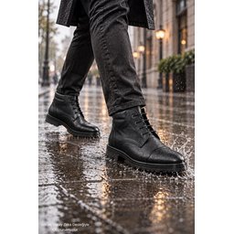 حذاء MUGGO ORVEN رجالي كلاسيك كاجوال برباط من الجلد الطبيعي - أسود MUGGO ORVEN Men's Genuine Leather Lace-Up Classic Casual Boots - Black