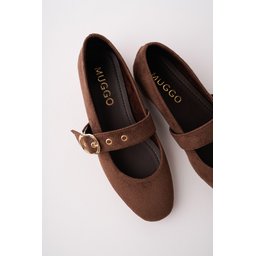 حذاء باليه نسائي MUGGO HALSEY جلد ذهبي بإبزيم - بني MUGGO HALSEY Gold Buckle Leather Women's Ballet Flats - Brown