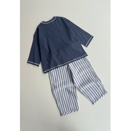 طقم بنطلون بقصة واسعة للأطفال 2-10 سنوات - كحلي Kids' Wide-Leg Trousers Set 2-10 Years - Navy Blue