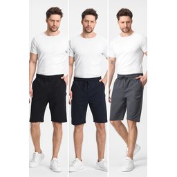 شورت رجالي 3 قطع بقصة مريحة بخصر مطاطي وجيوب جانبية - أسود، كحلي، أنثراسيت Men's 3-Pack Regular Fit Comfortable Shorts with Elastic Waist and Side Pockets - Black, Navy, Anthracite