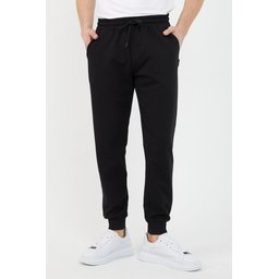 بنطلون رياضي رجالي أسود-فحمي بجيوب، قصة عادية ومريحة Men's Black-Anthracite Sweatpants with Pockets, Standard Fit, Comfortable