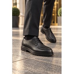 حذاء MUGGO WALTON رجالي كاجوال كلاسيكي برباط جلد طبيعي ونعل سميك - أسود Muggo WALTON Men's Genuine Leather Lace-Up Casual Classic Shoes with Chunky Sole - Black