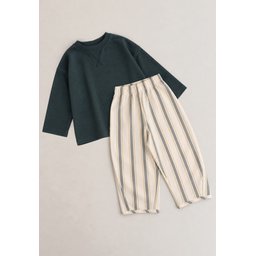 طقم مخطط موسمي للأطفال 2-10 سنوات - أخضر بترولي Seasonal Striped Kids' Set 2-10 Years - Petrol Green