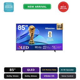 شاشة هايسنس 85 إنش QLED 4K ذكية مع معدل تحديث 144Hz وتقنية Dolby Vision Hisense 85-Inch QLED 4K Smart TV with 144Hz Refresh Rate and Dolby Vision