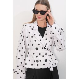 معطف ترنش قصير نسائي بحزام 5970 - أبيض Women's Belted Short Trench Coat 5970 - White