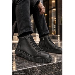 حذاء Muggo DREX رجالي شتوي يومي جلد طبيعي برباط ونعل سميك - أسود Muggo DREX Men's Genuine Leather Lace-Up Thick Sole Casual Winter Boot - Black