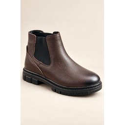 Muggo THOR حذاء تشيلسي رجالي شتوي جلد طبيعي سميك النعل - بني Muggo THOR Men's Genuine Leather Thick Sole Winter Chelsea Boots - Brown