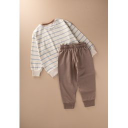 طقم سويت شيرت مخطط للأطفال 2-8 سنوات - أزرق مخطط Striped Sweatshirt Set for Kids 2-8 Years - Blue Striped