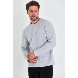 سويت شيرت رجالي رمادي بقبة دائرية مزدوجة وقصة مريحة Men's Grey Double Crew Neck Standard Relaxed Fit Sweatshirt