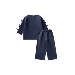 طقم سويتشيرت شتوي مبطن للأطفال 2-8 سنوات - كحلي Kids Brushed Sweatshirt Set 2-8 Years - Navy Blue