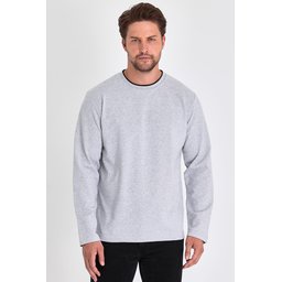 سويت شيرت رجالي رمادي بقبة دائرية مزدوجة وقصة مريحة Men's Grey Double Crew Neck Standard Relaxed Fit Sweatshirt