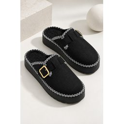 Muggo MAYRA شبشب نسائي شتوي يومي بفرو داخلي وإبزيم - أسود Muggo MAYRA Women's Winter Daily Slipper with Buckle & Faux Fur Lining - Black