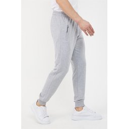 بنطلون رياضي رجالي رمادي بأساور سفلية وسحاب جيب Men's Grey Jogger Sweatpants with Ribbed Cuffs and Zipper Pockets