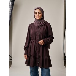 تونيك بني أنيق بلمسة حريرية وتفاصيل مكشكشة Long Tunic