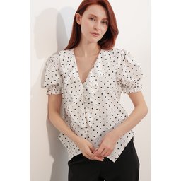 بلوزة نسائية بأكمام قصيرة وأزرار 40029 - أبيض Women's Short Sleeve Buttoned Blouse 40029 - White