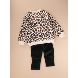 طقم سويت شيرت مخملي مع ليقنز للأطفال 2-10 سنوات - أبيض مائل للصفرة Velvet Leggings Sweatshirt Set for Kids 2-10 Years - Off-White