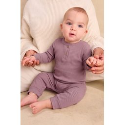 تولوم مضلع بأساور للأطفال 0-3 سنوات - ليلكي Ribbed Cuff Baby Romper 0-3 Years - Lilac