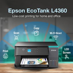 طابعة إبسون إيكوتانك L4360 ملونة متعددة الوظائف A4 مع Wi-Fi والطباعة التلقائية على الوجهين وشاشة LCD Epson EcoTank L4360 Wi-Fi Automatic Duplex Ink Tank A4 Colour Printer, Scanner and Copier