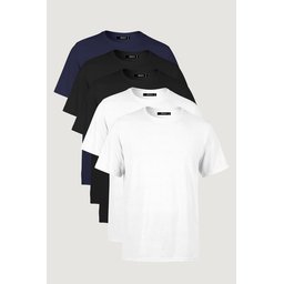 حزمة تي شيرت رجالي أساسي 5 قطع، قطن 100%، قصة عادية، ياقة دائرية - أسود Men's Multi-Color 100% Cotton T-Shirt Regular Fit Crew Neck 5-Pack Basic T-Shirts - Black
