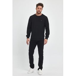 سويت شيرت رجالي أسود بقصة عادية وياقة دائرية وتطريز Men's Black Regular Fit Crew Neck Sweatshirt with Embroidery Detail