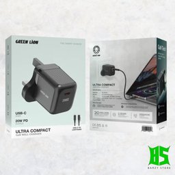 شاحن جداري غان سريع جرين ليون ألترا كومباكت بقوة 20 واط مع كابل تايب سي إلى لايتنينج Green Lion Ultra Compact 20W GaN Wall Charger with USB-C to Lightning Cable