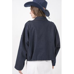 جاكيت بومبر نسائي جينز 0737 - كحلي Women's Denim Bomber Jacket 0737 - Navy Blue