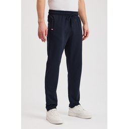 بنطلون رياضي رجالي كاجوال أزرق كحلي بسحاب وجيوب وتطريز Men's Navy Casual Tracksuit Bottoms with Zipper Pockets & Embroidery