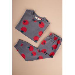 طقم بيجامة أطفال بنمط منقوش، قطن 100%، لون أنثراسيت (2-8 سنوات) Kids' Patterned Pajama Set, 100% Cotton, Anthracite (2-8 Years)