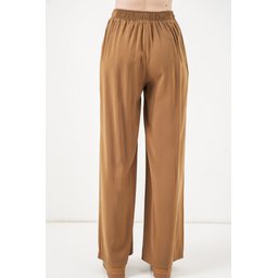 بنطلون نسائي واسع الساق بخصر مطاطي 30087 - لون توبا Women's Elastic Waist Wide Leg Trousers 30087 - Taba