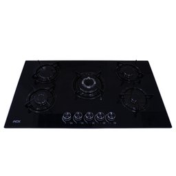 طباخ اينوكس منضدي 90 سم زجاجي وستيل – 5 شعلات غاز INOX 90cm Glass & Stainless Steel Gas Hob – 5 Burners