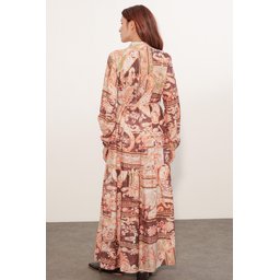 فستان نسائي طويل محتشم بنقشة 2586 - بودرة Women's Patterned Long Modest Dress 2586 - Powder