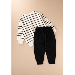 طقم سويت شيرت مخطط للأطفال 2-8 سنوات - أسود بخطوط عريضة Striped Sweatshirt Set for Kids 2-8 Years - Black Wide Stripe