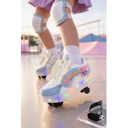 Muggo COLOURFUL حذاء رياضي أطفال بعجلات وإضاءة LED - أزرق بيبي Muggo COLOURFUL Kids' Light-Up Roller Sneaker - Baby Blue