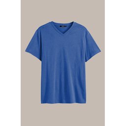 تي شيرت رجالي قطن 100% بقصة عادية وياقة V لون نيلي Men's Indigo 100% Cotton Basic Regular Fit V-Neck Short Sleeve T-Shirt