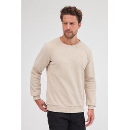 سويت شيرت رجالي بيج بقصة عادية وياقة دائرية من القطن Men's Beige Standard Fit Cotton Basic Crew Neck Sweatshirt