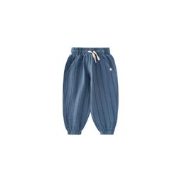 بنطلون شالوار موسلين للأطفال 1-6 سنوات - نيلي بخطين مزدوجين Muslin Harem Pants for Kids 1-6 Years - Indigo Double Striped