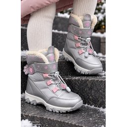 بوت Muggo TIGGER بناتي مبطن بالفرو برباط وشريط لاصق - فضي Muggo TIGGER Girls' Fur-Lined Lace-Up and Velcro Boots - Silver