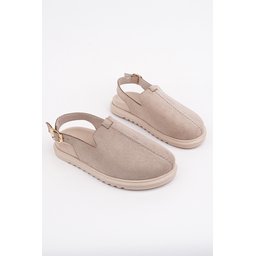 صندل نسائي Muggo BUCKLE من الجلد السويدي بكعب مسطح ومقدمة مغلقة - بيج Muggo BUCKLE Suede Leather Adjustable Buckle Casual Closed Toe Women's Sandals - Beige