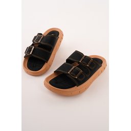 Muggo AUGUSTA شبشب رجالي يومي أسود قابل للتعديل بإبزيم مزدوج Muggo AUGUSTA Men's Adjustable Double Buckle Casual Slippers - Black