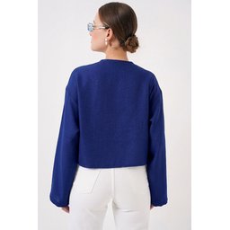 كيمونو كتان برباط أمامي 960 - أزرق ملكي Front Tie Linen Kimono 960 - Saks Blue