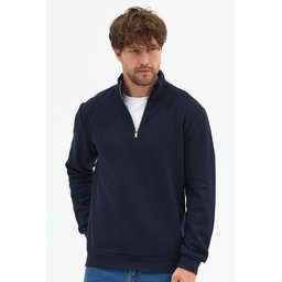 سويت شيرت رجالي كحلي بياقة واقفة وسحاب نصفي، قصة عادية من القطن Men's Navy Standard Fit Half-Zip Stand-Up Collar Cotton Sweatshirt