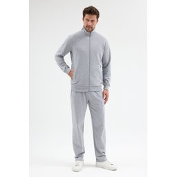 طقم تريننج رجالي رمادي أساسي بقصة مريحة بجيوب من القطن Men's Cotton Regular Fit Comfortable Basic Grey Tracksuit with Pockets