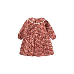 فستان فانيلا بناتي منقوش 2-8 سنوات - جملي Patterned Flannel Dress for Girls 2-8 Years - Camel