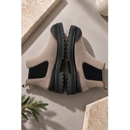 بوت تشيلسي رجالي Muggo BRAWN جلد طبيعي عتيق بنعل سميك - رملي Muggo BRAWN Men's Genuine Leather Vintage Toe Elastic Thick Sole Chelsea Boots - Sand