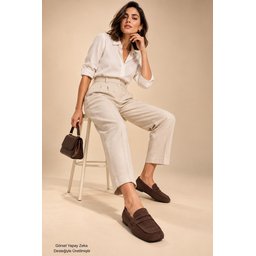 حذاء لوفر نسائي Muggo DORİAN جلدي بكعب مخفي بني Muggo DORİAN Women's Hidden Heel Leather Loafer Moccasin Shoes - Brown