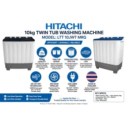 غسالة هيتاشي حوضين 10 كيلو HITACHI 10KG Twin Tub Washing Machine