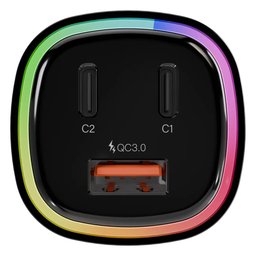 شاحن سيارة Levelo Statique بقوة 66 واط مزود بمنفذ USB ومنفذين من النوع C Levelo Statique 66W Car Charger with USB and 2 Type C Port