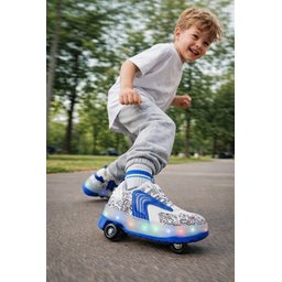 حذاء رياضي Muggo FLOW للأطفال بعجلات وإضاءة - أزرق Muggo FLOW Kids' Light-Up Roller Sneaker Sports Shoes - Blue